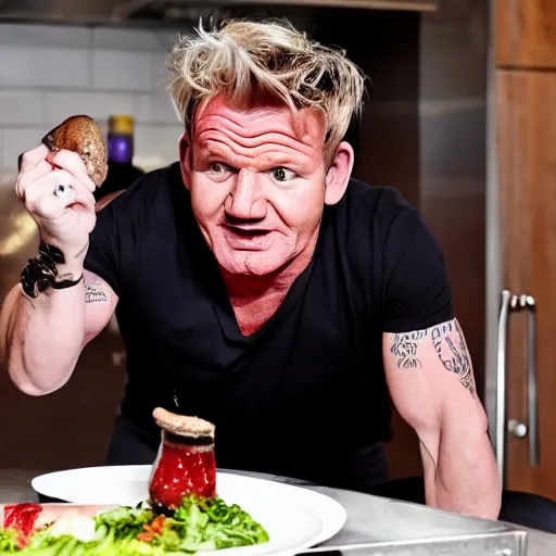 Prompt: gordon ramsay eating a baby