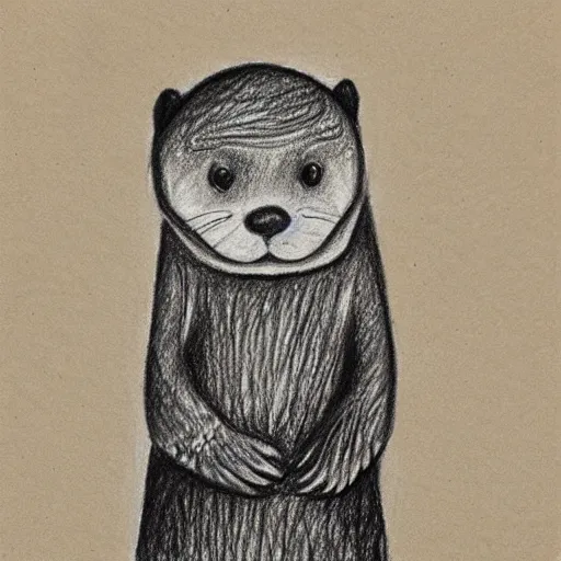 Image similar to an otter in a dress, pencil drawing