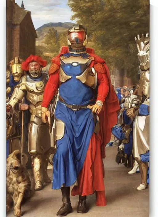 Prompt: halo master chief in a medieval royal procession by charles edward perugini