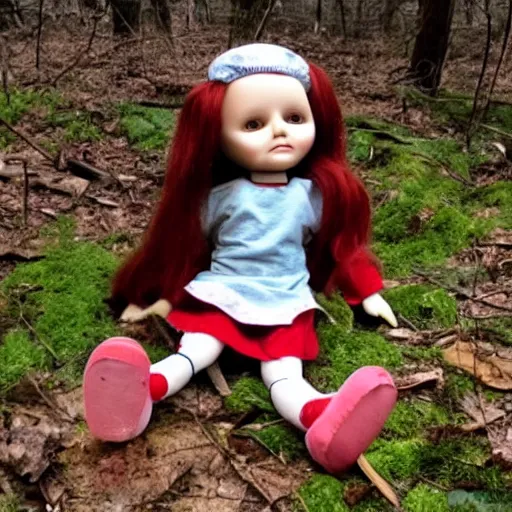 Image similar to broken doll in the woods, found footage