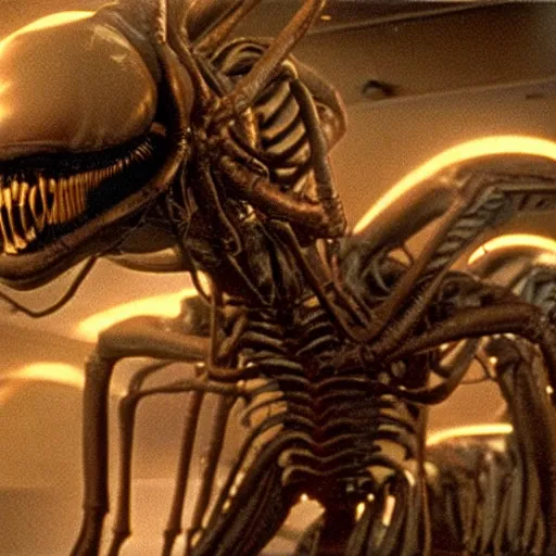 Image similar to movie still, 1 9 8 0 s, alien creatures, hyperdetailed, by ridley scott and john carpenter, blue leds