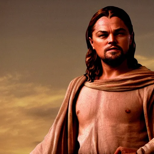 Prompt: stunning awe inspiring leonardo dicaprio as jesus christ, movie still 8 k hdr atmospheric lighting