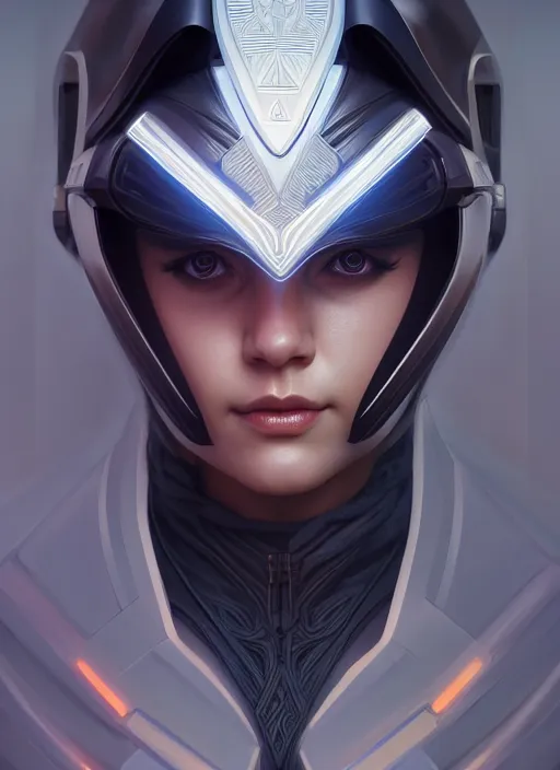 Image similar to symmetry!! portrait of futuristic ninja, sci - fi, tech wear, intricate, elegant, highly detailed, digital painting, artstation, cinematic lighting, concept art, smooth, sharp focus, illustration, art by artgerm and greg rutkowski and alphonse mucha, 8 k