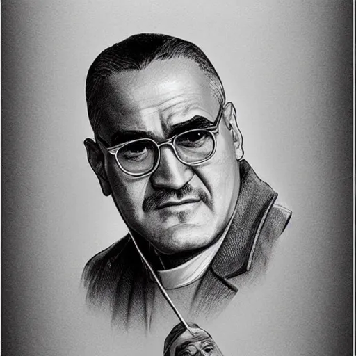 Image similar to amazing lifelike award winning pencil illustration of father oscar Romero trending on art station artgerm Greg rutkowski alphonse mucha cinematic