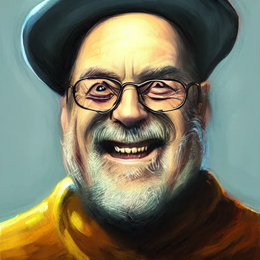 Image similar to terry pratchett laughing, portrait by anato finnstark