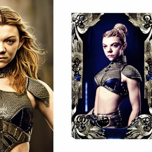 Image similar to natalie dormer as a warrior with sapphire encrusted armour