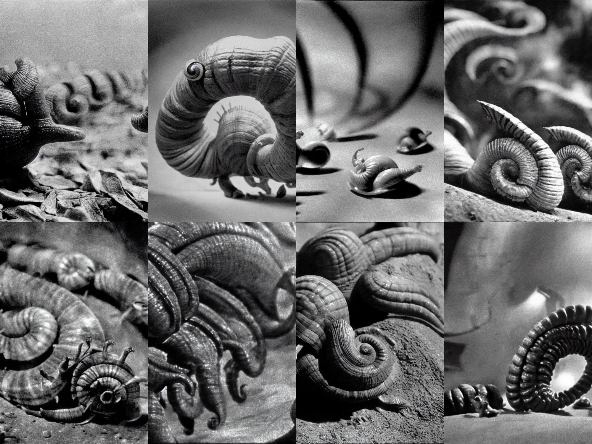 Prompt: movie still of snail centipede monster, cinematic composition, cinematic light, criterion collection, hitchcock