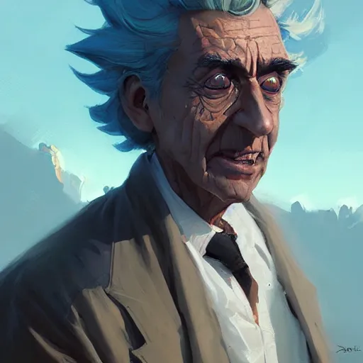 Image similar to portrait of Rick Sanchez, art by greg rutkowski, matte painting, trending on artstation