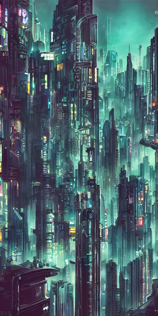 Prompt: Art Deco Cyberpunk city
