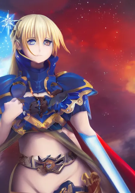 Prompt: A fantasy anime portrait of saber in anime fate, digital painting, by Yoneyama Mai and Rossdraws, digtial painting, trending on ArtStation, deviantart, two-dimensional