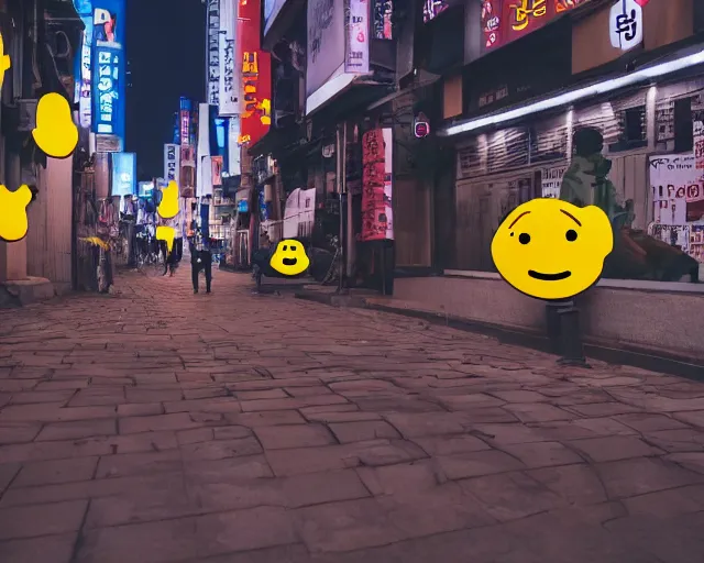 Image similar to human size poop emoji in the streets of seoul at night dslr photo