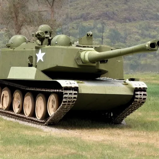 Prompt: a military tank with meatballs instead of wheels