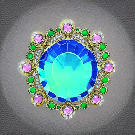 Image similar to Crystal Star compact. Guilloché, cloisonné, brilliant cut gem stones, round sapphire cabochon, precious metal by Fabergé c. 19th century. Objet de vertu KeyShot render in 4k.