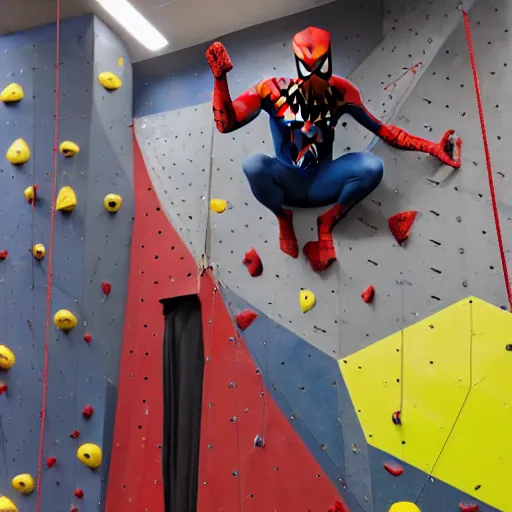 Prompt: Spider-Man at the local climbing gym