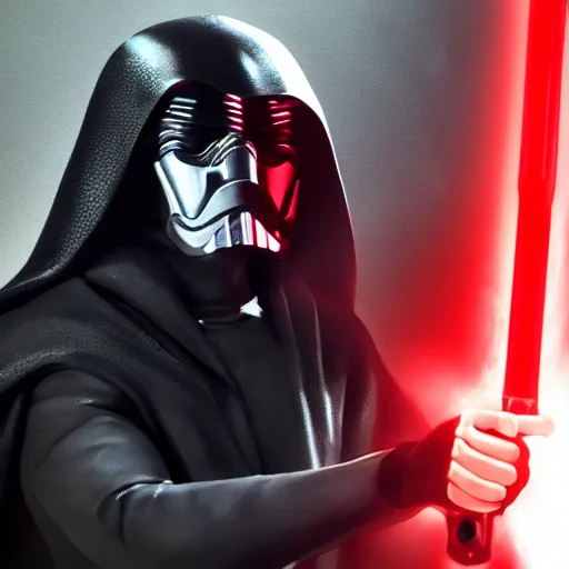 Image similar to ken barlow as kylo ren, holding a lightsabre, ultra realistic, hyper detailed, anatomically correct,