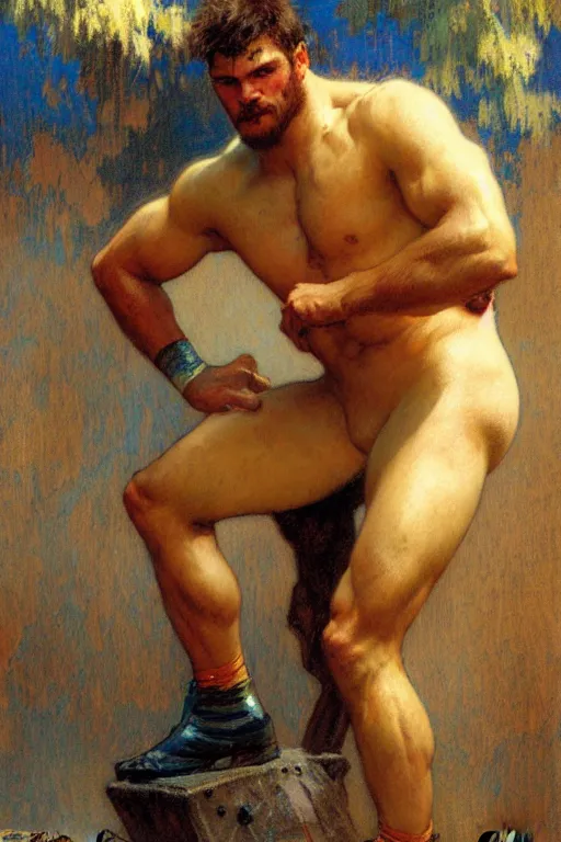 Image similar to attractive wrestler, painting by gaston bussiere, craig mullins, greg rutkowski, alphonse mucha