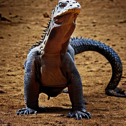 Prompt: a Komodo-Dragon with the armor of a pangolin, national geographic photograph