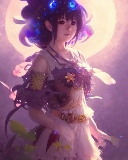 Image similar to mirei kiritani as anime girl, mushroom kingdom, fantasy character portrait, concept art, sorceress, magical aura, bright, interesting angle, intricate details, highly detailed by greg rutkowski, gaston bussiere, simon bisley