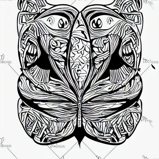 Prompt: tattoo sketch of a cat with one eye, monstera deliciosa, a draft, organic ornament, maori, vector