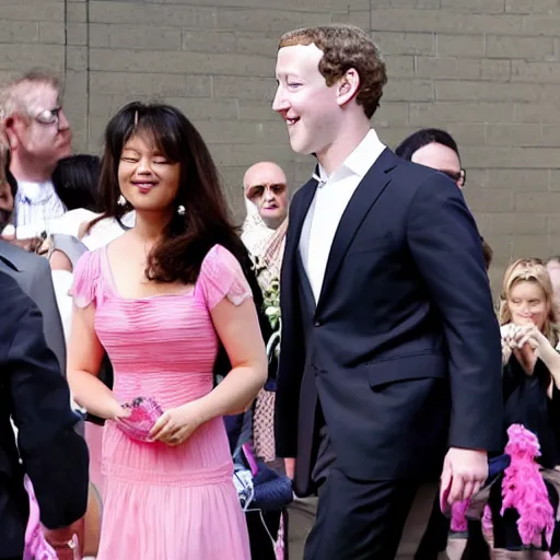 Prompt: mark zuckerberg wearing a poofy pink dress and a tiara