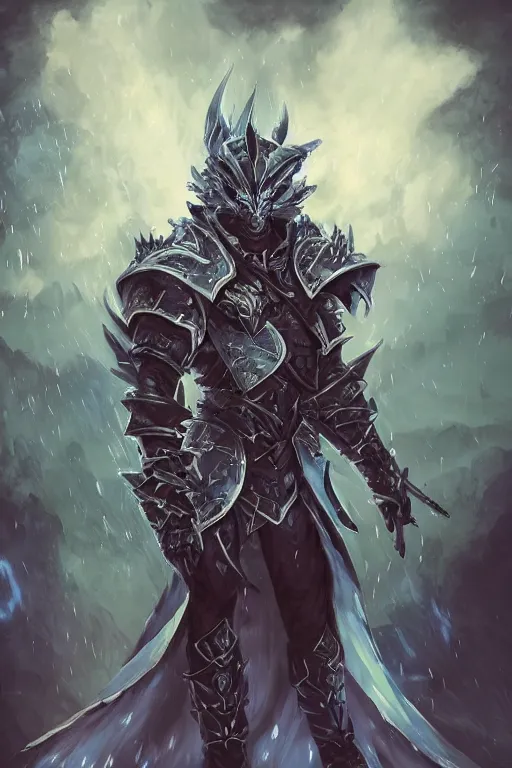 Image similar to anthropomorphic Azure wolf knight, DnD character art portrait, fantasy battleground, raining, fire, oil painting, heroic pose, magic the gathering artwork, D&D, fantasy, cinematic lighting, centered, symmetrical, highly detailed, digital painting, artstation, concept art, chromatic aberration, post processing, smooth, sharp focus, illustration, volumetric lighting, epic Composition, 8k, art, DeviantArt, trending on Artstation, Jason Felix, Steve Argyle, Tyler Jacobson, Peter Mohrbacher, Akihiko Yoshida, Greg Rutkowski, Craig Mullins, Frank Frazetta, cinematic lighting