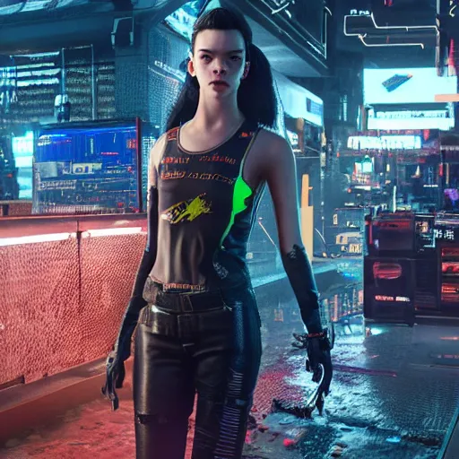 Image similar to Anya Taylor-Joy I'm cyberpunk 2077 unreal engine 5 4k volumetric lighting hyperdetailed photorealism HDR