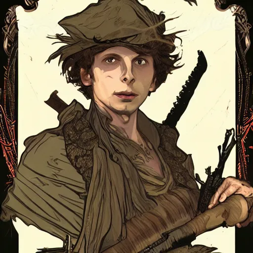 Prompt: an ultra detailed vector image of michael cera dressed as the hunter from bloodborne, concept art by alphonse mucha and greg rutkowski, cosmic horror, god rays