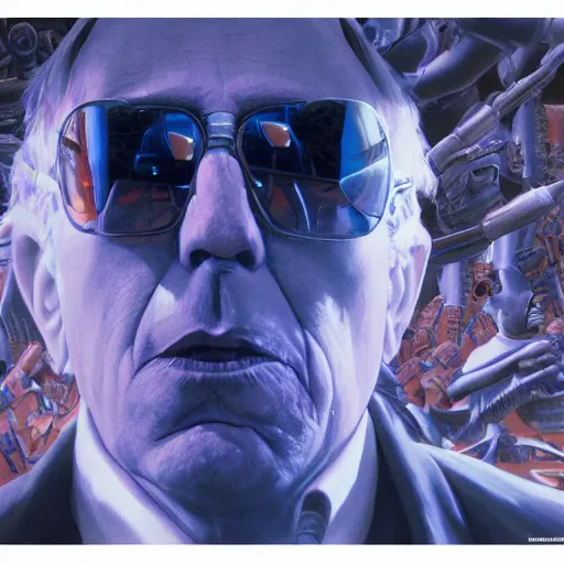 Prompt: Cinematic Imax depiction of Bernie Sanders as a cyborg in the style of Wayne Barlowe 3840 x 2160