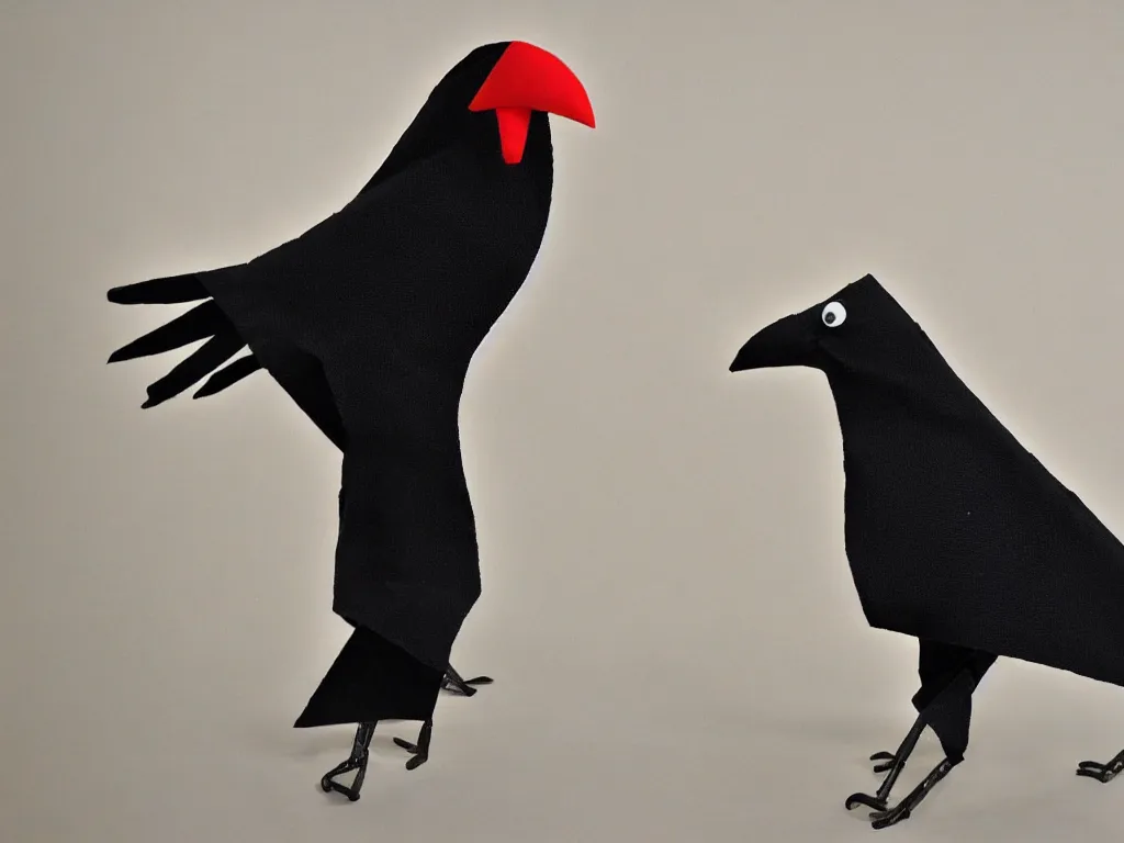 Prompt: a crow made out of fabric, designed by Pixar