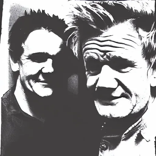 Prompt: gordon ramsey at the oak druid ’ s shrine, halftone