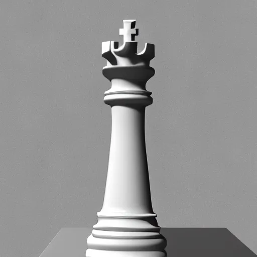 Prompt: a 3D mesh render of a chess piece on a pedestal in a vast white room, courtesy of Centre Pompidou, archival pigment print