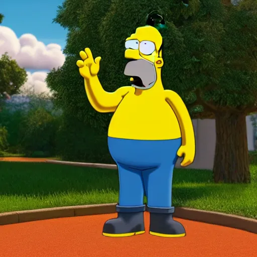 Prompt: highly realistic 3 d render of homer simpson, 8 k, octane render, unreal engine