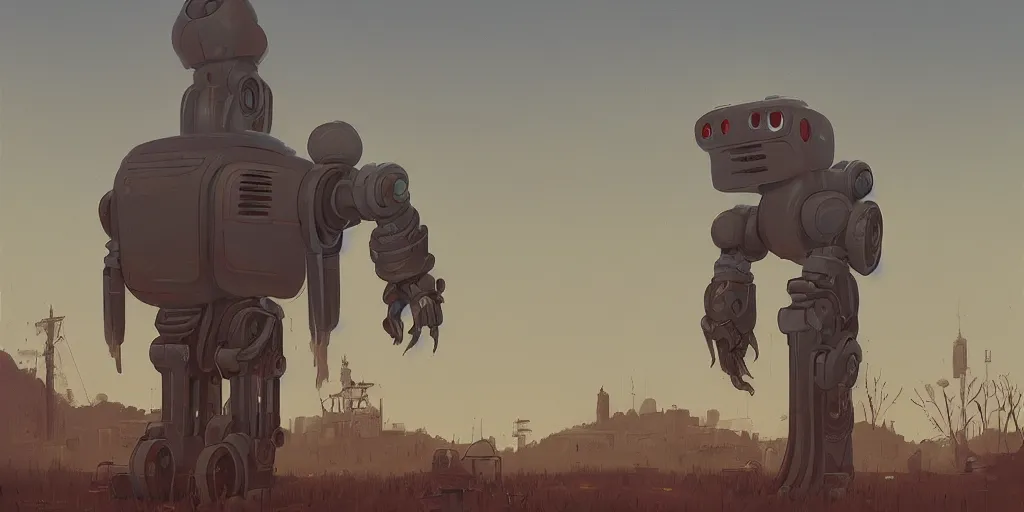 Image similar to a beautiful matte painting of a robot by simon stalenhag and abigail larson, trending on artstation