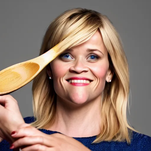 Prompt: Reese Witherspoon holding a spoon portrait 8k 50mm