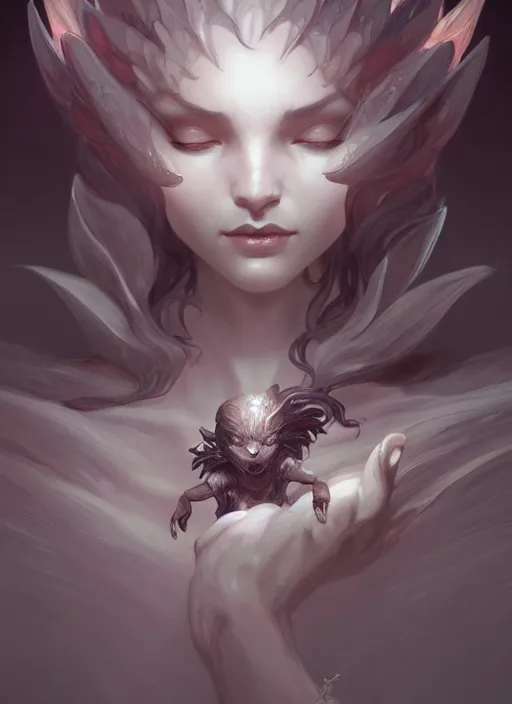 Image similar to a cute shadow elemental, with fingers, fantasy, intricate, elegant, highly detailed, digital painting, artstation, concept art, wallpaper, smooth, sharp focus, illustration, art by artgerm and greg rutkowski and alphonse mucha