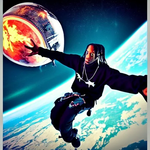 Image similar to Travis scott flying through space