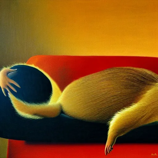 Image similar to capybara posing on a couch | in the style of salvadore dali | matte oil painting | featured on artstation | impressionist