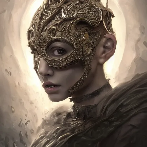 Image similar to Very very very very highly detailed epic photo of face with venetian mask, intricate, dystopian, sci-fi, extremely detailed, digital painting, artstation, concept art, smooth, sharp focus, illustration, intimidating lighting, incredible art by Artgerm and Anton Pieck