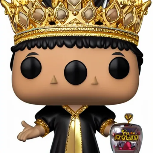 Image similar to A funko pop of a bag of a pig in a gold crown