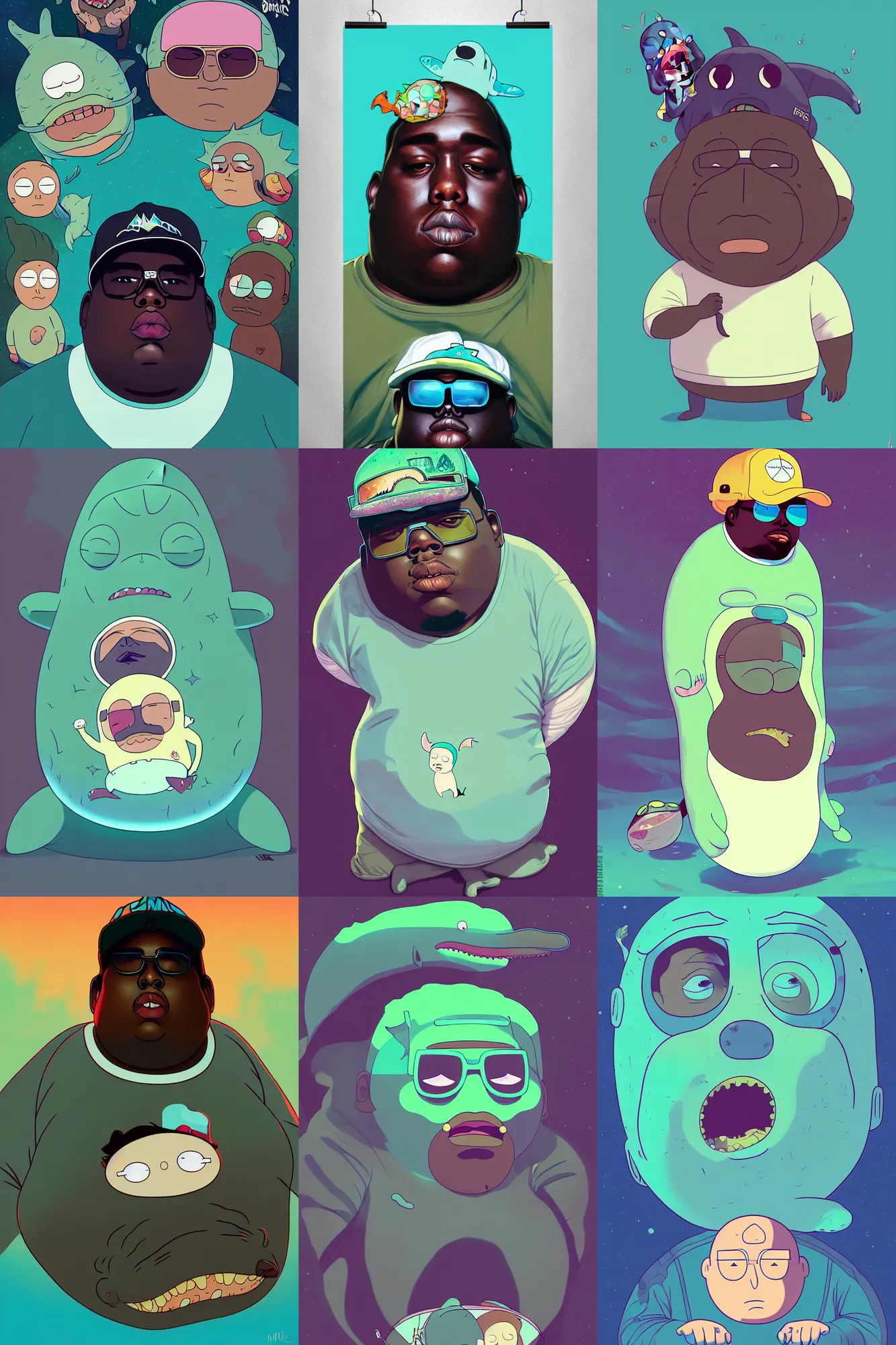 Prompt: the notorious b. i. g. as a cute and cuddly stoned dolphin rick and morty pickle rick, shaded lighting poster by magali villeneuve, artgerm, jeremy lipkin and michael garmash, rob rey and kentaro miura style, trending on art station