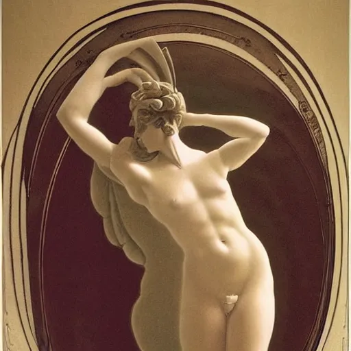 Image similar to a goddess in a liminal room, film still by canova, limited color palette, very intricate, art nouveau, highly detailed, lights by hopper, soft pastel colors, minimalist