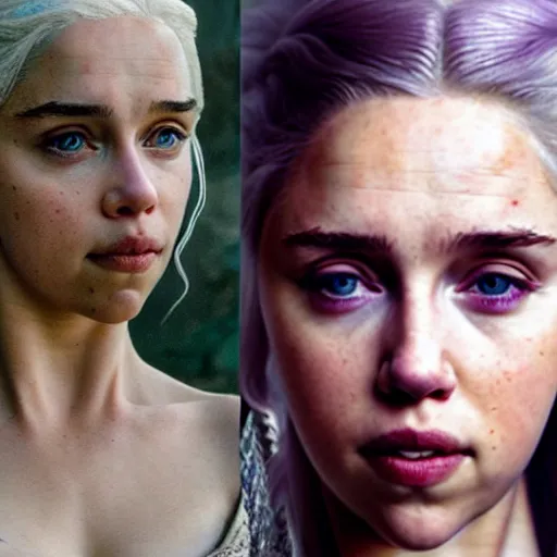 Prompt: a selfie of daenerys targaryen played by a young scarlett johansson, smooth skin, purple eye color, ethereal beauty, medium shot, detailed eyes, vivid