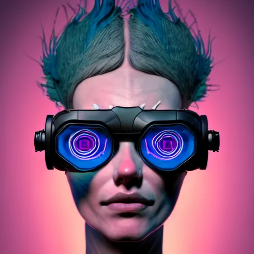 Image similar to Colour Caravaggio style Photography of Beautiful woman with highly detailed 1000 years old face wearing higly detailed cyberpunk VR Headset designed by Josan Gonzalez Many details. . In style of Josan Gonzalez and Mike Winkelmann andgreg rutkowski and alphonse muchaand Caspar David Friedrich and Stephen Hickman and James Gurney and Hiromasa Ogura. Rendered in Blender, volumetric natural light