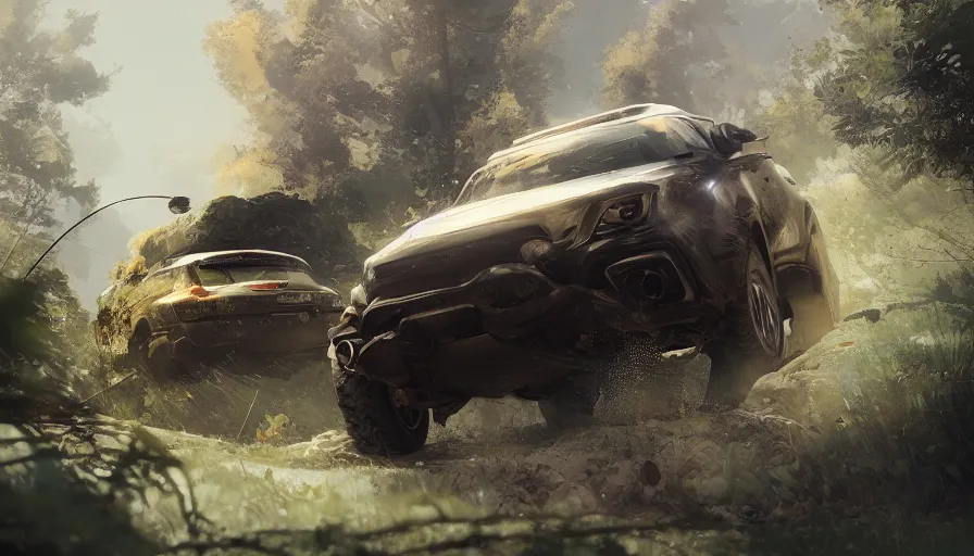 Prompt: a beautiful concept offroad suv by cory loftis, fenghua zhong, ryohei hase, ismail inceoglu and ruan jia. volumetric light, detailed, octane render, midsommar