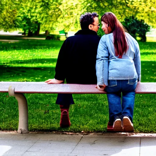 Image similar to a couple sitting on a park bench