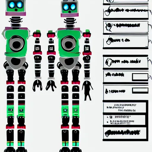 Image similar to character sheet of a robot girl