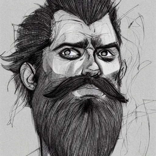 Image similar to very high angle view, very attractive man with beard, highly detailed full body, strong masculine features, 3/4 front view, slim, command presence, royalty, weathered face, smooth, sharp focus, organic, appealing, book cover, deep shadows, by Dave McKean sketch lineart for character design