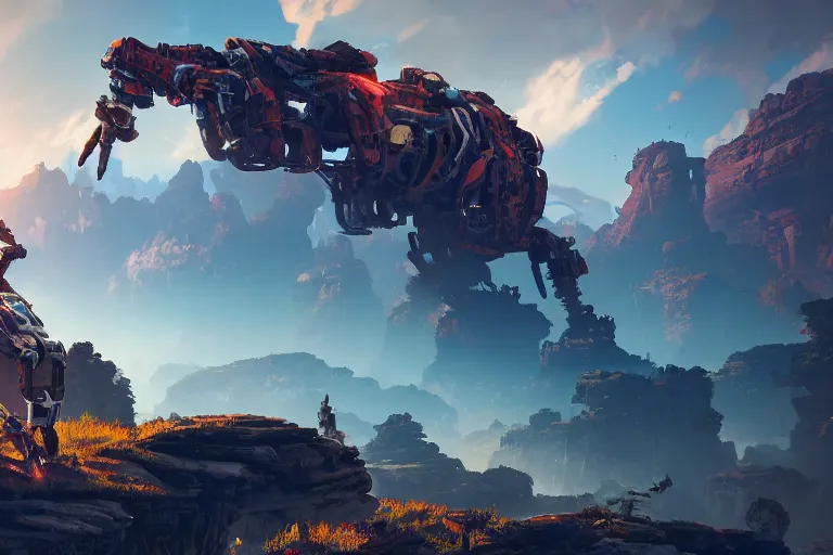 Image similar to rockbreaker machine mecanical creature robot of horizon forbidden west horizon zero dawn bioluminiscence global illumination ray tracing hdr fanart arstation by ian pesty and alena aenami artworks in 4 k