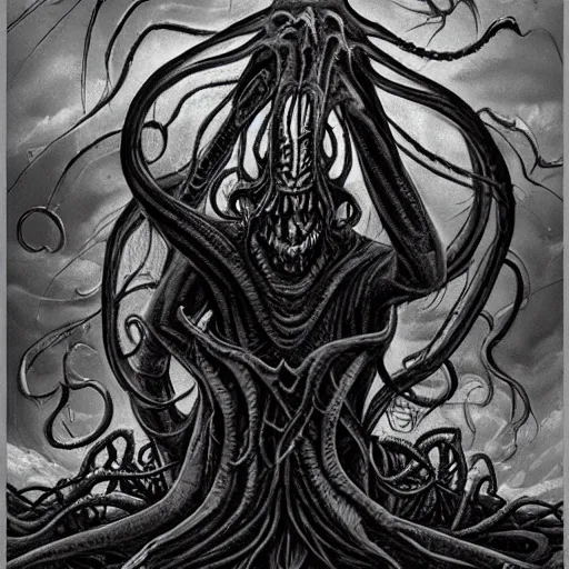 Image similar to lovecraft horror, eldritch monster, realistic, detailed, dark fantasy, evil