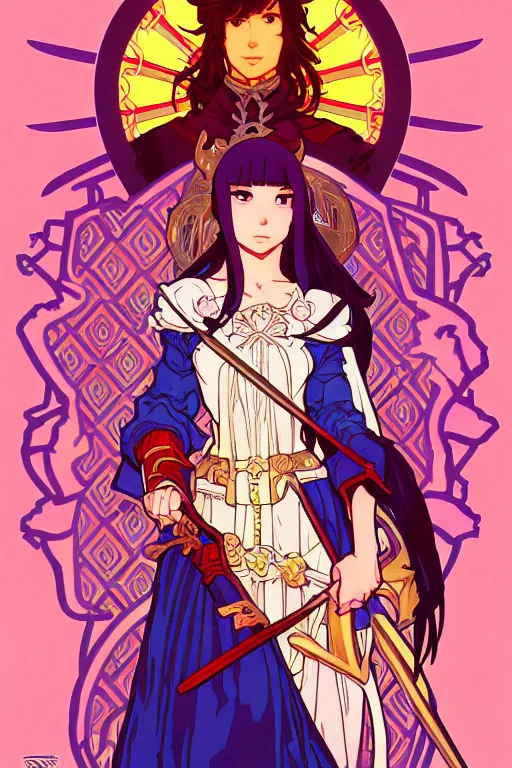 Prompt: medieval fantasy heroine detailed by Studio 4°C yuya nagai Ilya Kuvshinov murata range alphonse mucha jean giraud makoto shinkai, kawaii, vibrant bright colors,matte, high saturation, fantasy, 1990s